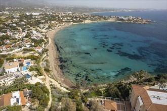 Coral Bay beach seen from the air, Cyprus, Europe