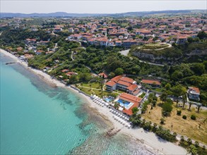 Aerial view, Afytos, Afitos, Athitos, Kassandra Peninsula, Chalkidiki, Greece, Europe