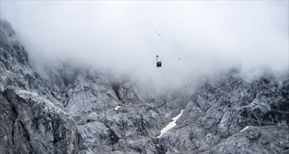 Zugspitzbahn in the fog, Garmisch-Patenkirchen, Bavaria, Germany, Europe