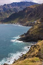 Buildings at rocky coast of San Antao. Cabo Verde. Africa