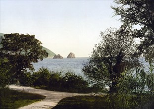 From the Gursuff, Gurzuf, Street, Yalta, Crimea, Russia, Ukraine, c. 1890, Historic, digitally