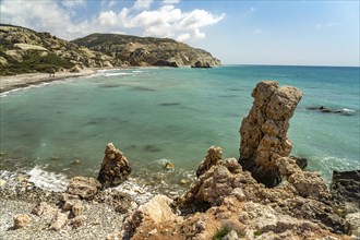 Coast at Petra tou Romiou, the Rock of Aphrodite in Kouklia near Paphos, Cyprus, Europe