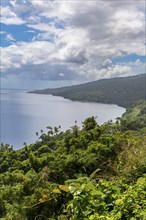 Overlook over the coastline of Taveuni, Fiji, South Pacific, Oceania