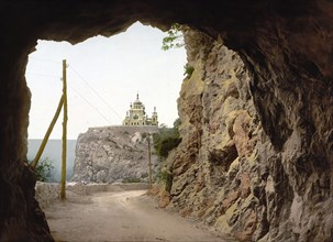 Road with tunnel near Baidar, Crimea, Ukraine, Russia, c. 1890, Historic, digitally enhanced