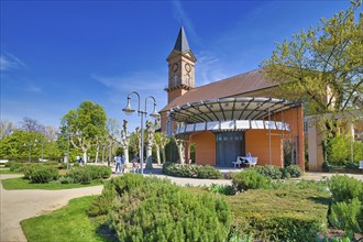 Bad Dürkheim, Germany, April 2021: Public park called 'Kurpark' in city center of spa town Bad