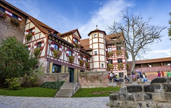 Kaiserburg, half-timbered houses in the castle, in autumn, Nuremberg, Middle Franconia, Bavaria,