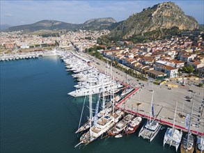 Aerial view, Mediterranean Yacht Show, Port, Nafplio, Nauplia, Nafplion, Argolis, Argolic Gulf,