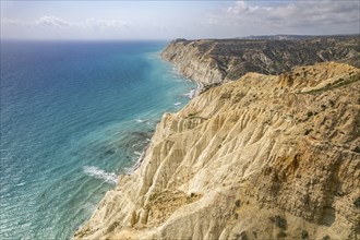 The cliffs of Cape Aspro near Pissouri seen from the air, Cyprus, Europe