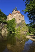 DEU Saxony Kriebstein Kriebstein Castle rises on a steep rock above the Zschopau. Within the large