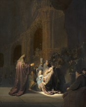 Simeon's Song of Praise, painting by Rembrandt van Rijn (1606) (1669), Historic, digitally enhanced