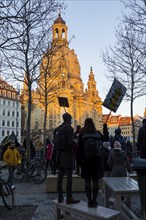 In Dresden, about 3, 000 people gathered on Neumarkt in front of the Church of Our Lady. On posters