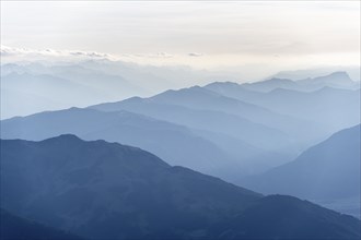 Silhouettes, Dramatic Mountain Landscape, View from Hochkönig, Salzburger Land, Austria, Europe