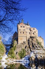 Kriebstein Castle rises on a steep rock above the Zschopau. Within the large group of hilltop