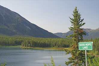 Lonely Lake and Mountains, Stewart Cessiar Highway, HW 37, British Columbia, Canada, North America