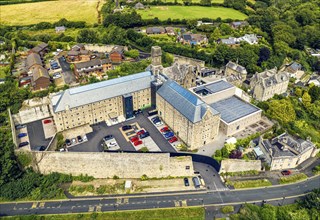 Bodmin Jail and Bodmin Luxury Hotel from a drone, Bodmin Moor, Cornwall, England, UK