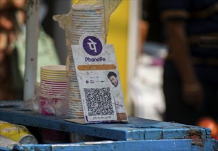 A Unified Payment Interface (UPI) barcode, or QR code, is kept at a stall for customers to make