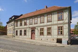 Restored half-timbered houses in the old town, Unterstadt, Halberstadt, Harz, Saxony-Anhalt,