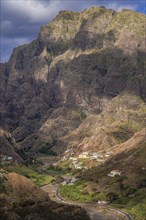 Mountain village in rock vegetation on island San Antao. Cabo Verde. Africa