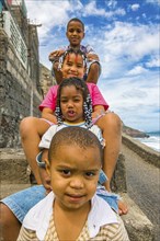 Happy children in row. San Antao. Cabo Verde. Africa