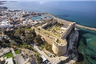 Kyrenia or Girne Fortress and Port from the Air, Turkish Republic of Northern Cyprus