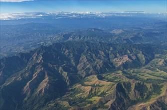 Aerial of the volcanic landscape, Viti Levu, Fiji, South Pacific, Oceania