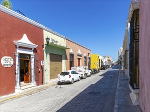 Row of colourful Spanish colonial buildings, Campeche city centre, Campeche State, Mexico, Hotel