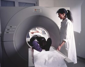 A computer tomograph (CT) is an imaging procedure in radiology, here on 21.11.1995 in Schwerte in a