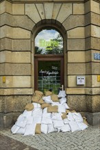 Sandbag wall in Dresden Pieschen