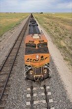 Roggen, Colorado, A Burlington Northern Santa Fe freight train carrying coal east of Denver