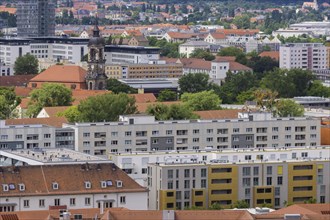 View from the town hall tower over the inner old town across the apartment blocks of the