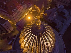 Dresden's old town from above.The glass dome of the Academy of Arts, crowned by a Fama figure,