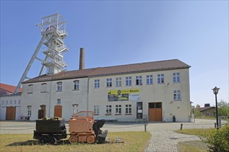 Lorries with winding tower at the former mine Reiche Zeche Fundgrube Himmelfahrt, TU Bergakademie,