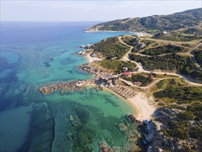 Aerial view, Tigania, Belka and Kriaritsi Beach, Kriaritsi, Sithonia, Chalkidiki, Central