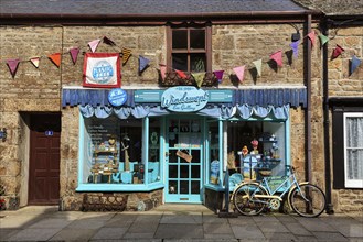 Decorated façade, gift shop, town centre arts and crafts, traditional Lafrowda Festival, St Just in