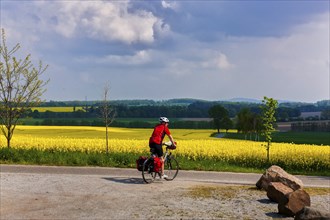 Cyclists in Lusatia at the Millennium Monument