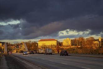 Sunset on the Waldschlösschen Bridge in Dresden