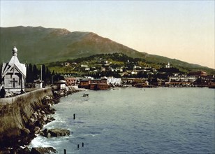 Coastal Panorama, Boulevard, Gurzuf, Street, Yalta, Crimea, Russia, Ukraine, c. 1890, Historic,