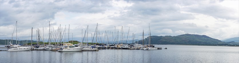 Panorama of Dunstaffnage Marina, Loch Etive, Oban, Argyll and Bute, Scotland, UK