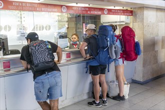 Ticket booths at ADO bus terminal downtown city centre, Cancun, Quintana Roo, Yucatan Peninsula,