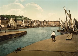 The Harbour, Honfleur, France, c. 1890, Historic, digitally enhanced reproduction of a photochrome