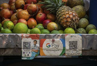 A Unified Payment Interface (UPI) barcode, or QR code, is kept at a stall for customers to make