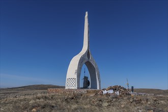 Mongol monument in the steppe of eastern Kazakhstan