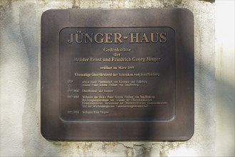 Sign, information board at Jünger-Haus, memorial for Ernst and Friedrich Georg Jünger in the Old