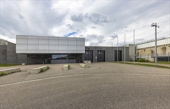 Stammheim Prison, JVA, exterior view of the maximum security prison with prison wall, Stuttgart,