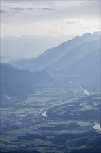 Evening atmosphere view from Scheffauer the Inn valley with river Inn, Kitzbühler Alps, Tyrol,