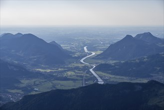 Evening atmosphere view from Scheffauer the Inn valley with river Inn, Kitzbühler Alps, Tyrol,