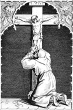 Martin Luther in his physical and mental self-torture, Germany, INRI, inscription, crucifixion,