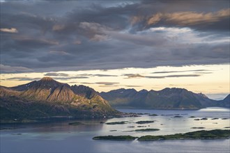 Fjord and mountains, Bergsfjord, Senja, Norway, Europe