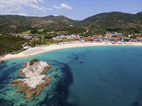 Aerial view, rocks and beach, Kalamitsi, Sithonia, Chalkidiki, Central Macedonia, Greece, Europe