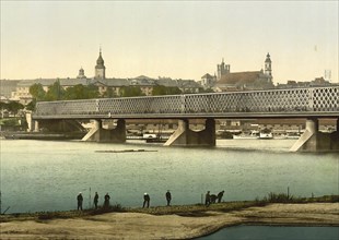 The Iron Bridge in Warsaw, Poland, c. 1890, Historic, digitally enhanced reproduction of a